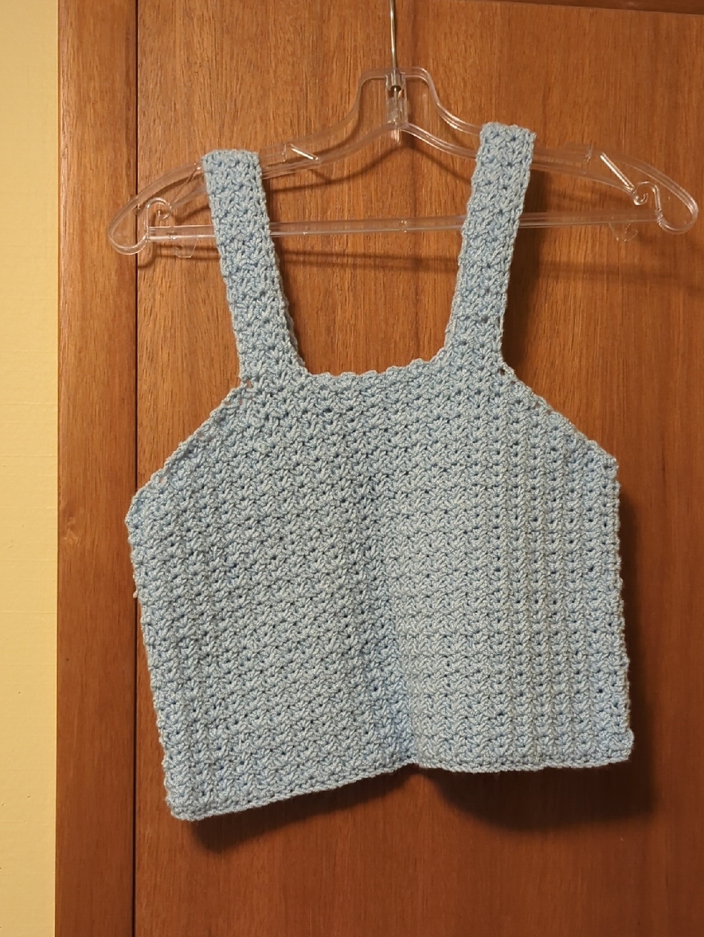 Hand Crafted Pale Blue Crochet Tank Top with Wide Straps New